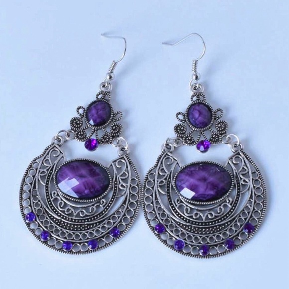 Any 4/$25! Antiqued Silver Purple Gem Boho Earrings - Picture 3 of 6